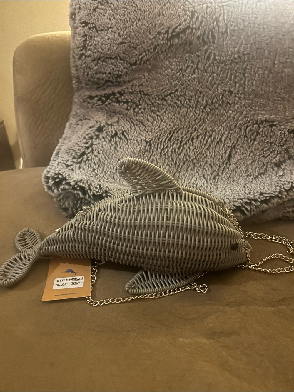 Tommy Bahama Gray Woven Dolphin Crossbody Bag with Detachable Chain NWT